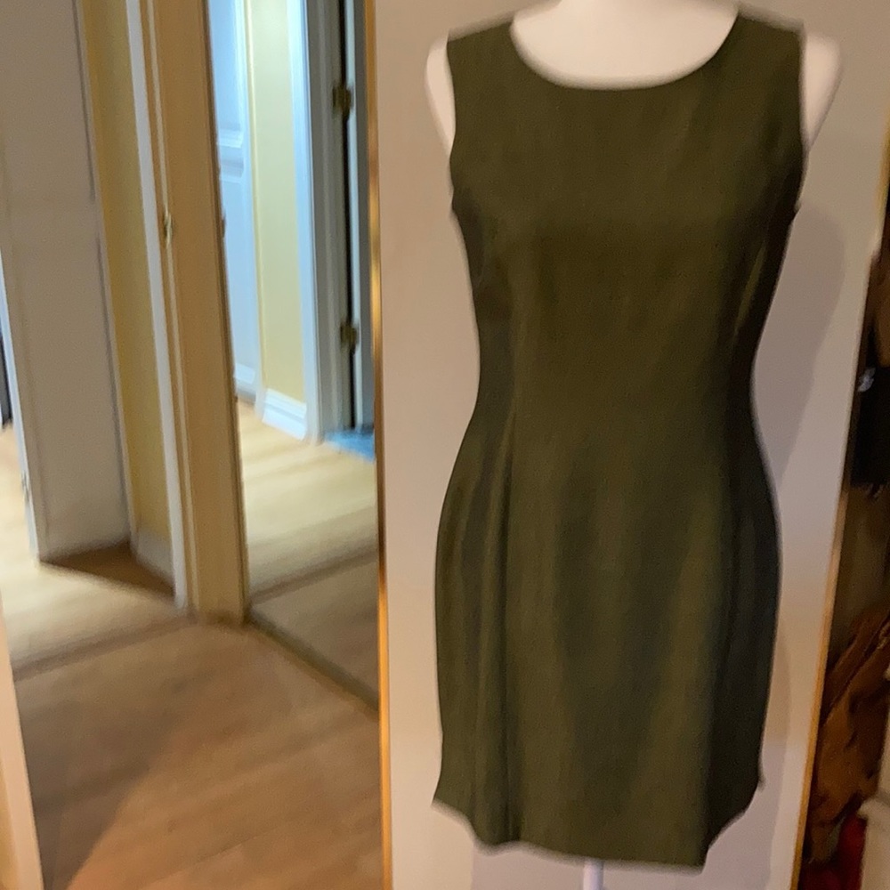 Two piece olive green sheath with coat.